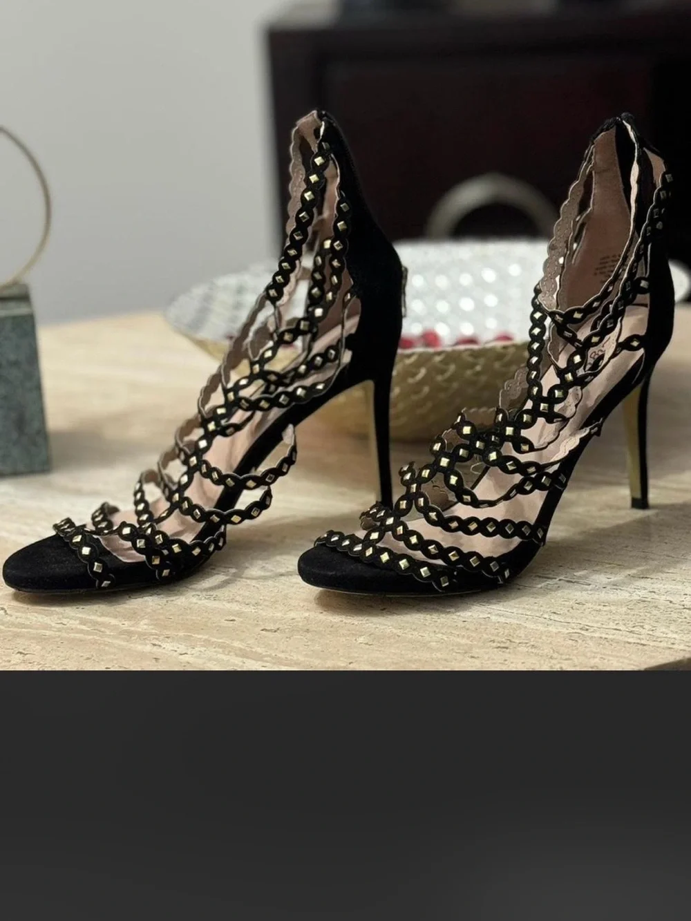 Zigi Soho Black Studded Strappy High-Heel Sandals